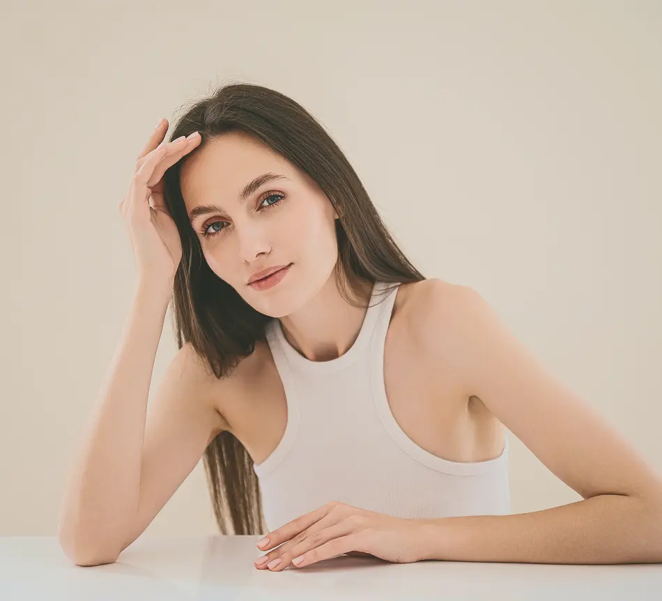 Woman in a white top, healthy and relaxed